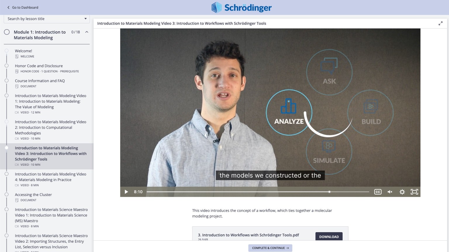 On-demand video lessons on materials modeling
