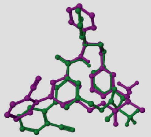 Figure 5: A computed macrocycle conformation (purple) of 2QZK overlaid with the crystal structure (green).